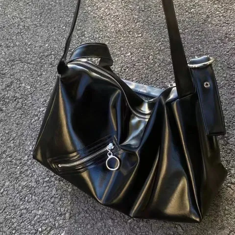 Women Fashion PU Leather Tote Bag Y2K Casual Soft Crossbody Shoulder Bag Large Capacity Daily Chic Handbag