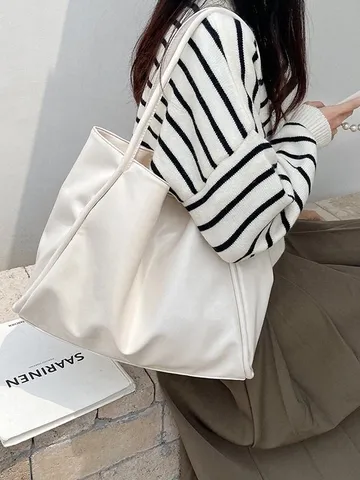 Women's Large Capacity PU Leather Tote Bag Casual Commuter Handbag Simple Solid Color Shoulder Underarm Bag