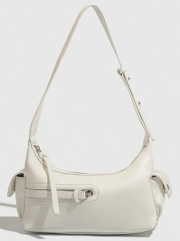 Women Vintage PU Leather Underarm Bag Retro Crescent Hobo Shoulder Bag Fashion Solid Color Zipper Casual Handbag Purse