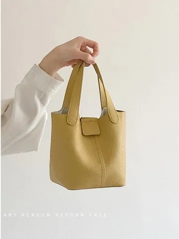 Women PU Leather Bucket Bag Casual Solid Color Handbag Vintage Designer Style Daily Shoulder Crossbody Bag