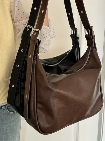 Large Capacity Women Shoulder Bag Retro Vintage Tote Bag PU Fabric Casual Daily Versatile Commuter Handbag