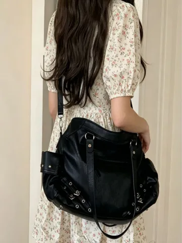 Fashion Women Large Capacity PU Leather Tote Bag Casual Single Shoulder Bag Retro Commuter Handbag