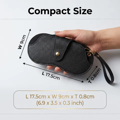 Portable PU Leather Glasses Case With Wrist Strap And Metal Snap Button Sunglasses Storage Protector Bag For Women