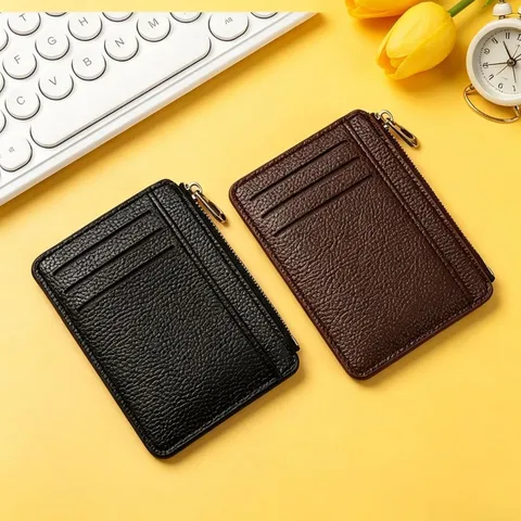 Casual PU Leather Card Holder Zipper Coin Purse Multifunctional Litchi Pattern Card Case Wallet For Daily Use