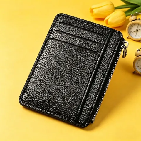 Casual PU Leather Card Holder Zipper Coin Purse Multifunctional Litchi Pattern Card Case Wallet For Daily Use