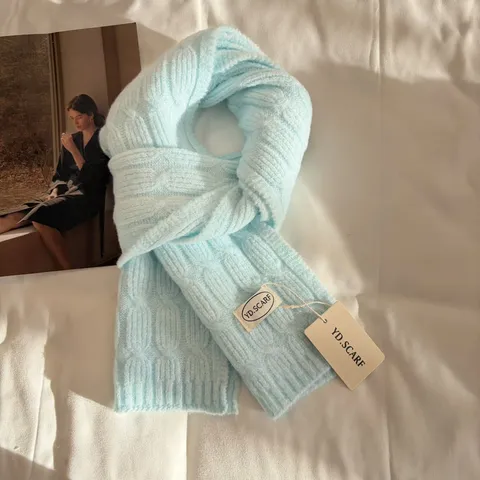 Solid Color Chunky Knit Scarf Polyester Warm Winter Neck Warmer For Women Students Couples Soft Twisted Cable Knit Scarf