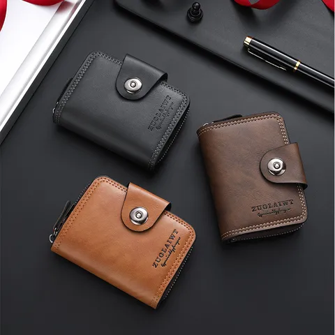 Herren Business Kurze PU Leder Geldbörse Minimalistischer Kartenhalter Ziehharmonika Geldbörse mit Reißverschluss und Magnetverschluss