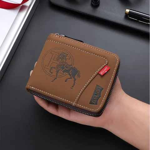 Men Vintage Equestrian Embossed Short Wallet Multi-Slot Business Casual European American Fashion Zipper Purse
