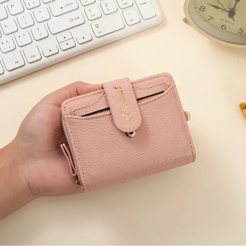 Women's Short Wallet PU Leather Litchi Pattern Card Slots Zipper Coin Purse