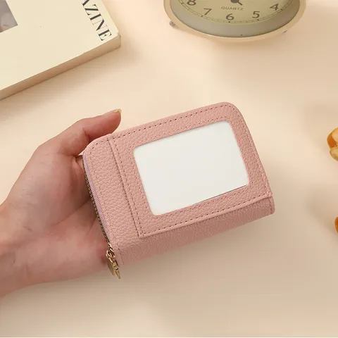 Womens PU Leather Accordion Card Holder Portable Short Card Case Multifunctional Zipper Coin Purse Fashion Wallet