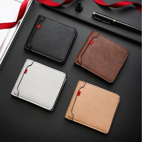 Men's Short PU Leather Wallet Vintage Solid Color Bifold Wallet Multifunctional Card Holder Daily Business Wallet