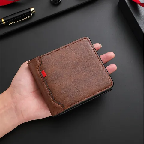 Men's Short PU Leather Wallet Vintage Solid Color Bifold Wallet Multifunctional Card Holder Daily Business Wallet