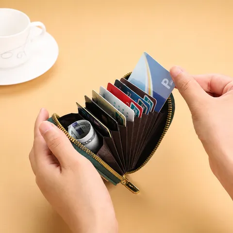 Cartoon Avocado Card Holder Multi-Slot Zipper Coin Purse Cute PU Leather Credit Card Case Wallet For Women