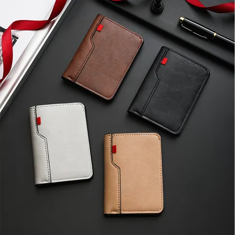 Men PU Leather Vintage Bifold Wallet Solid Color Slim Business Card Holder Daily Casual Coin Purse