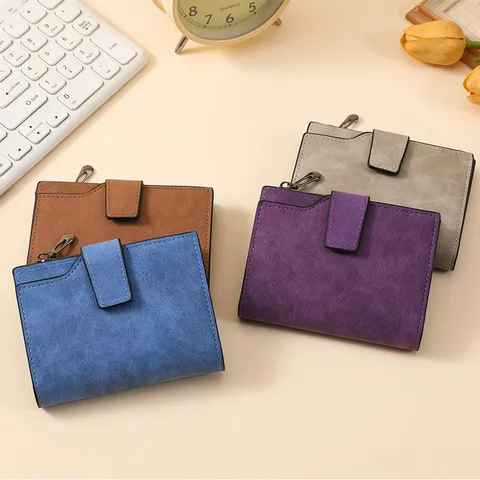 Women Short Wallet PU Leather Solid Color Zipper Card Slots Coin Purse Casual Design Student Purse Handbag