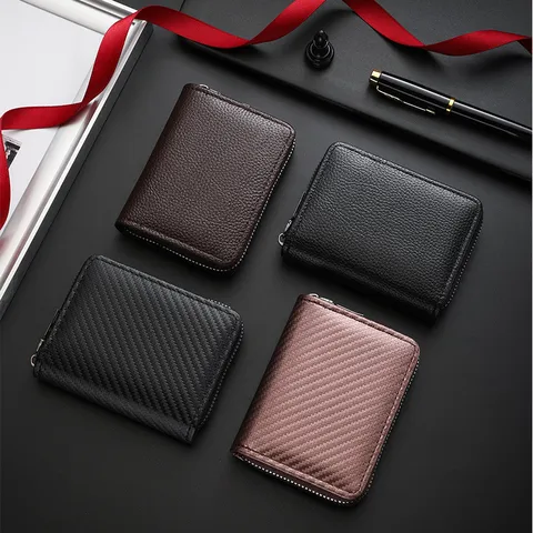 Men's Short Wallet Retro Vintage PU Leather Zipper Coin Purse Waterproof Wear-Resistant Card Holder