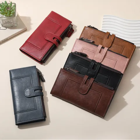 Women's Long PU Leather Wallet Retro Casual Multi-Card Slot Clutch Purse Large Capacity Phone Bag Waterproof Wristlet Wallet