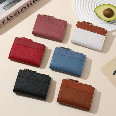 Women's PU Leather Casual Solid Color Short Zipper Wallet Multipurpose Card Holder Coin Purse
