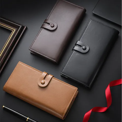 Men's Long Wallet PU Leather Business Vintage Large Capacity Multi-Card Slot Card Holder Zipper Coin Pocket Purse