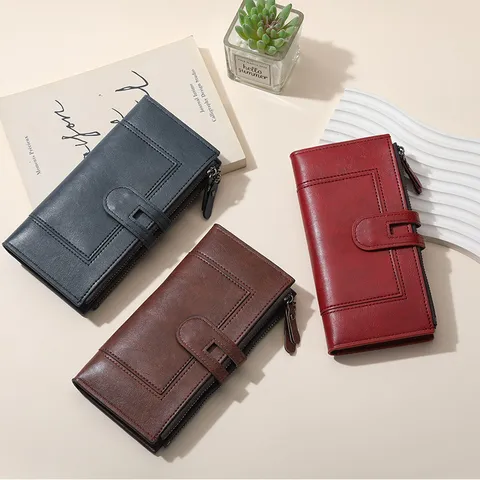 Women's Long PU Leather Wallet Retro Casual Multi-Card Slot Clutch Purse Large Capacity Phone Bag Waterproof Wristlet Wallet