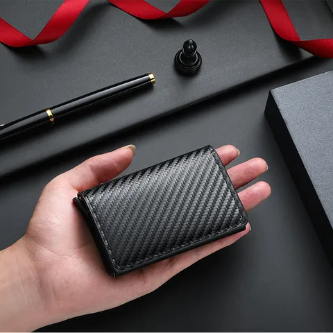 Men's Carbon Fiber RFID Blocking Wallet Aluminum Alloy Automatic Pop-Up Card Holder Slim Business Credit Card Case Pocket Wallet