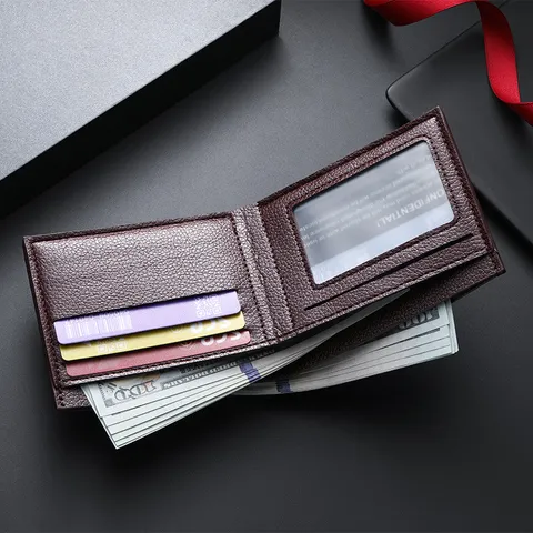Billetera Corta de Cuero PU para Hombre Vintage Bifold Tarjetero Multifunción