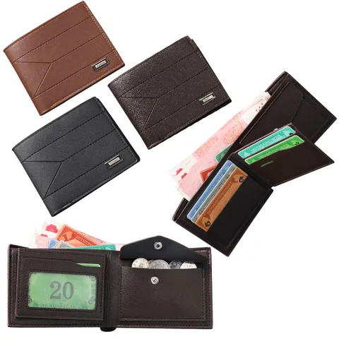 Men's Short Wallet Retro PU Leather Bifold Card Holder Lightweight Wear-Resistant Business Coin Purse Pocket Wallet