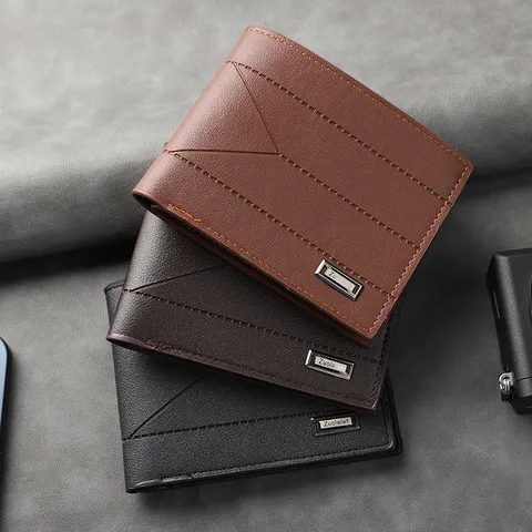 Men's Short Wallet Retro PU Leather Bifold Card Holder Lightweight Wear-Resistant Business Coin Purse Pocket Wallet