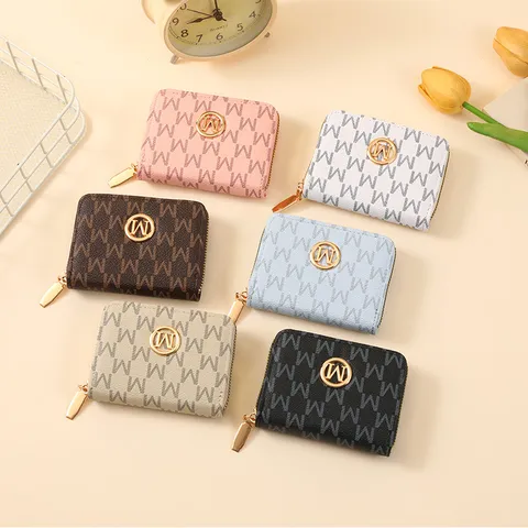 Womens Short Wallet PU Leather Monogram Zipper Coin Purse Multi Card Slot Portable Card Holder Fashion Ladies Wallet