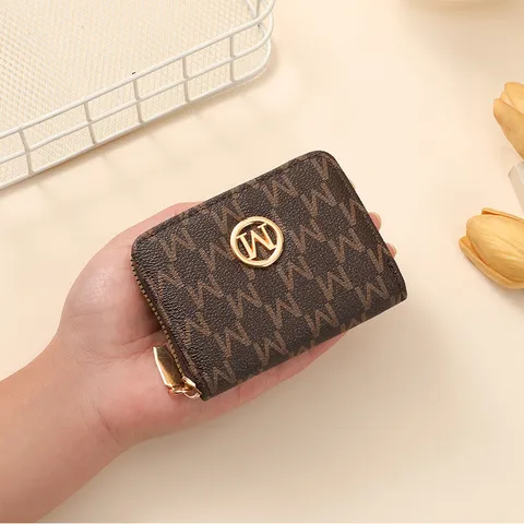 Womens Short Wallet PU Leather Monogram Zipper Coin Purse Multi Card Slot Portable Card Holder Fashion Ladies Wallet