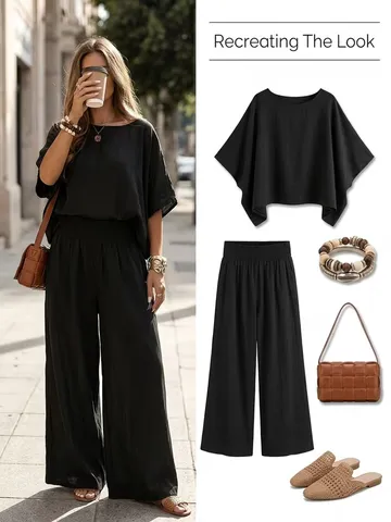 Women Casual Summer Two Piece Set Off Shoulder Short Sleeve Top And Wide Leg Pants Solid Color Pleated Lounge Set
