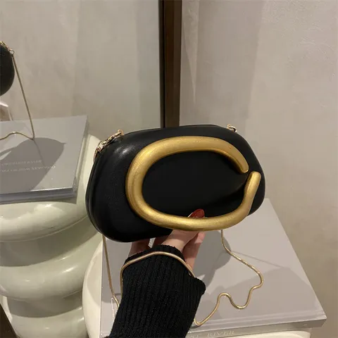 Bolso Bandolera de Cuero PU Retro Europeo Moda Redondo Bolso de Noche Elegante Cadena de Metal Bolso de Hombro Para Mujeres