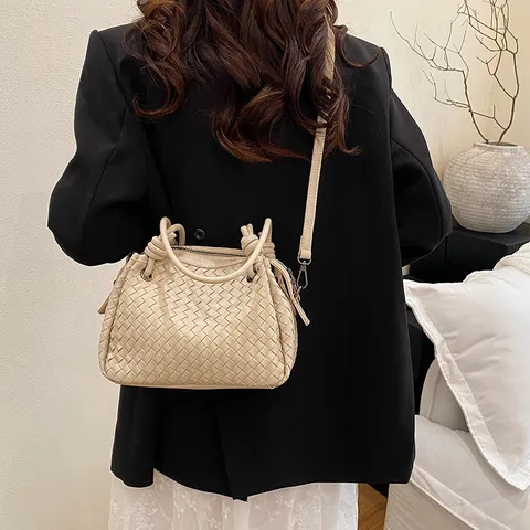 Bolso Tote Tejido de Cuero PU Minimalista Gran Capacidad Bolso de Mano Casual Bolso Cubo Bandolera para Mujer