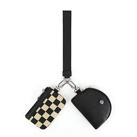 Multifunctional Checkerboard Cow Print Coin Purse Wrist Bag Canvas Minimalist Card Holder Small Pouch Wallet
