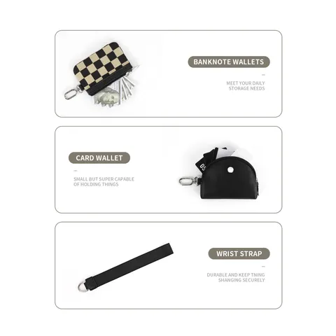 Multifunctional Checkerboard Cow Print Coin Purse Wrist Bag Canvas Minimalist Card Holder Small Pouch Wallet