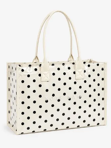 Large Capacity Tote Bag Women PVC Commuting Handbag Casual Shoulder Bag Fashion Travel Tote Bag Black White