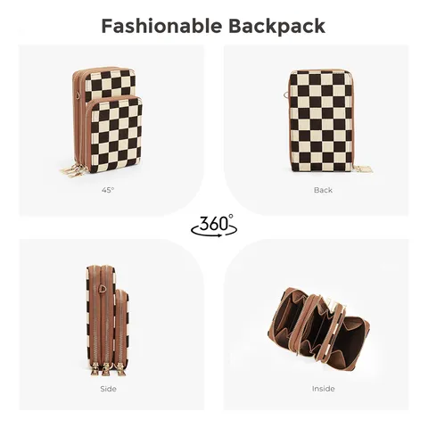 Canvas Checkerboard Crossbody Bag Large Capacity Multi-Pocket Mobile Phone Bag Casual Travel Shoulder Bag Unisex