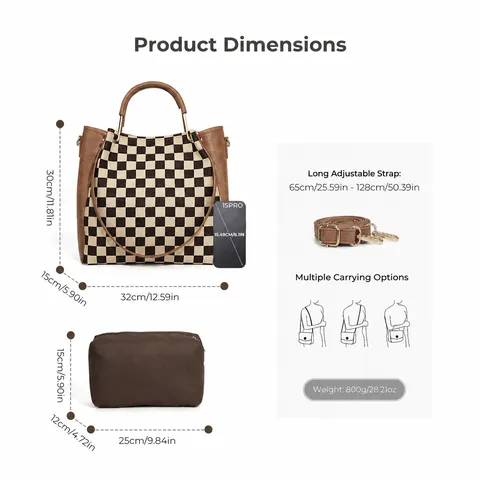 Retro Checkerboard Pattern PU Leather Women Tote Bag Urban Minimalist Shoulder Crossbody Handbag
