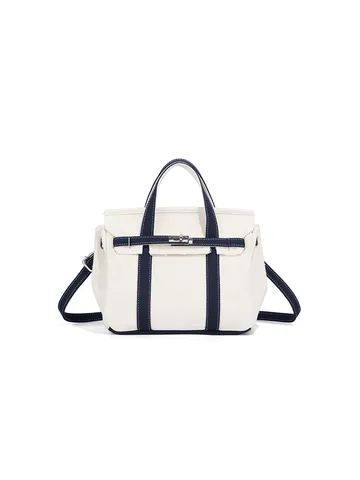 Small Canvas Crossbody Bag Color Blocking Tote Handbag With Turn Lock And Adjustable Strap For Women Casual Commuter