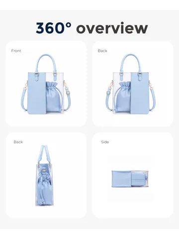Transparent PVC Tote Bag Women PU Leather Handbag Drawstring Inner Pouch Casual Shoulder Crossbody Bag