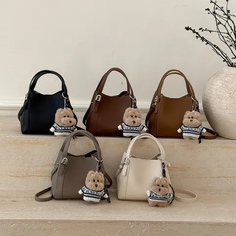 Retro Litschi Muster PU Leder Eimerbeutel Für Damen Mode Lässige Handtasche Umhängetasche Mit Kleiner Tasche
