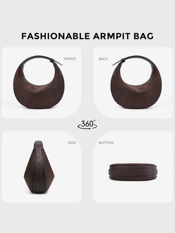 Women's Velvet Crescent Shoulder Bag Underarm Hobo Bag Adjustable Strap Dumpling Bag Fashion Casual Handbag