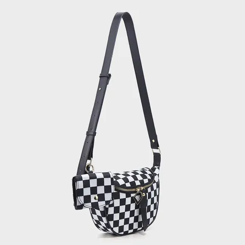 Fashion Checkerboard Nylon Crossbody Bag Women Multifunction Chest Bag Casual Commuting Shoulder Bag Travel Purse