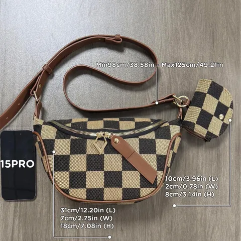 Fashion Checkerboard Canvas Crossbody Bag Casual Chest Bag Waist Bag With Small Earphone Pouch For Women Commuting