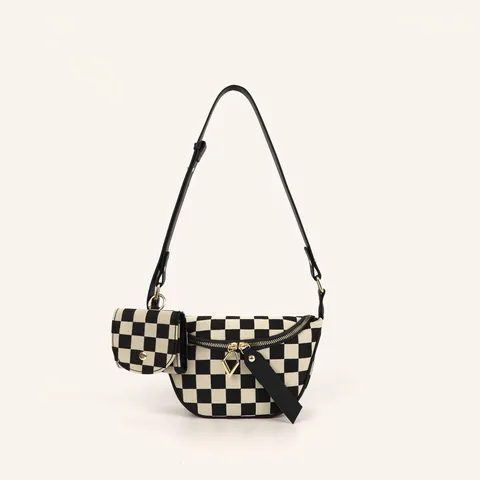 Fashion Checkerboard Canvas Crossbody Bag Casual Street Trend Dumpling Chest Bag For Women Travel Daily Bag