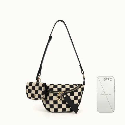 Fashion Checkerboard Canvas Crossbody Bag Casual Street Trend Dumpling Chest Bag For Women Travel Daily Bag