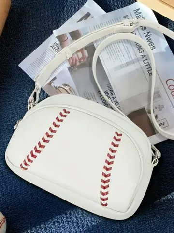 PU Leather Retro Baseball Shaped Crossbody Bag Women Fashion Small Shoulder Bag Zipper Casual Top Handle Handbag