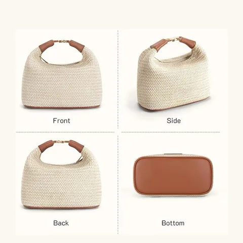 Women Fashion Straw Woven Crossbody Bag Casual Dumpling Shoulder Bag Summer Beach Travel Handbag Small Purse
