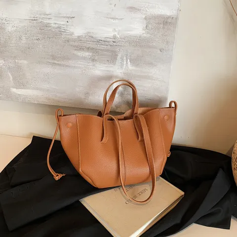 Große Kapazität Damen Tote Bag Französischer Flügel Gekörntes Leder Handtasche Kontrastnähte Lässige Pendler Umhängetasche