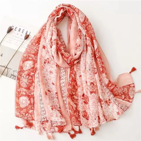 Womens Cotton Linen Scarf Retro Ethnic Print Long Shawl Sunscreen Beach Wrap Spring Autumn Fashion Scarf